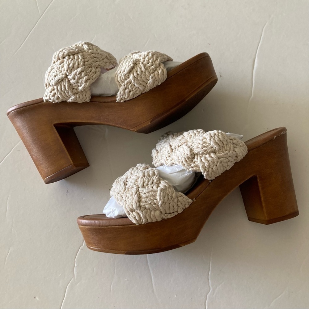 NWOT Seychelles Anthropologie Smoke Show Ivory Rope Woven Heels